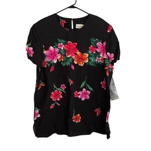 Norton McNaughton Vintage Women Dark Floral Top Sz 16 Hawaiian Tropical NWT